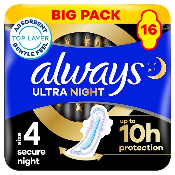 Always Ultra Sanitary Towels Secure Night Wings Size 4 16CT