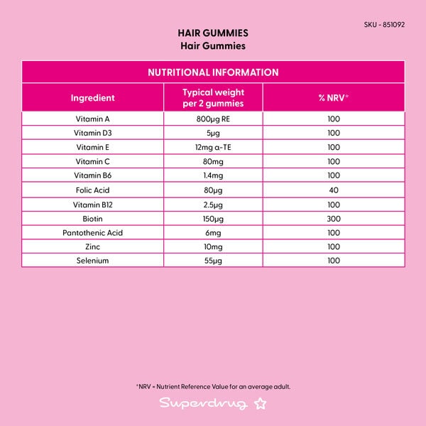Superdrug Hair Gummies 150ug 60s