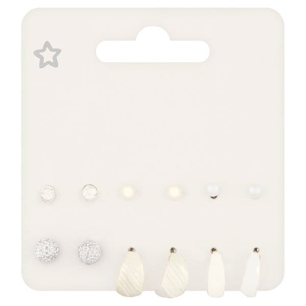 Superdrug Silver Tone 6 Pack Stud & Small Hoop