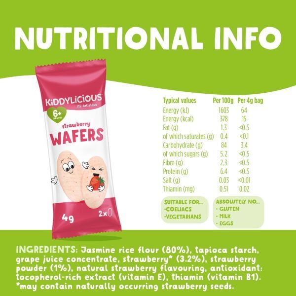 Kiddylicious Strawberry Mini Wafers 4x4g 6m+
