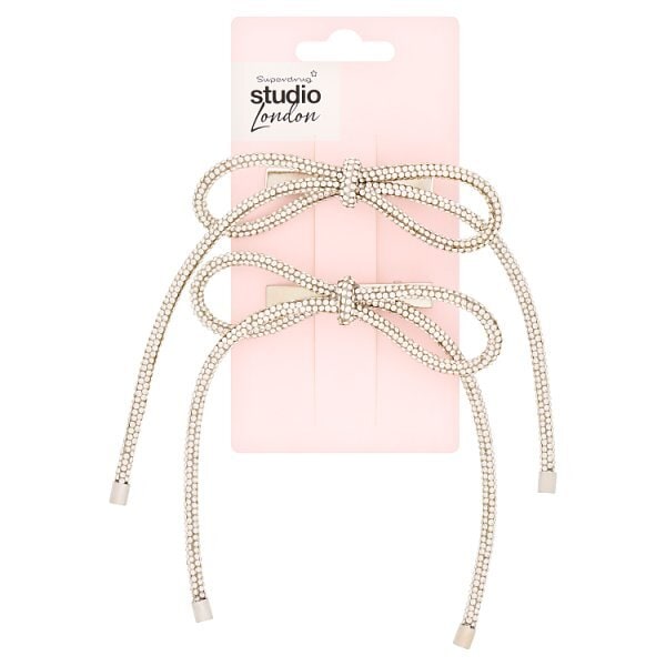 Studio London Diamante Bow Hair Clips 2 Pack