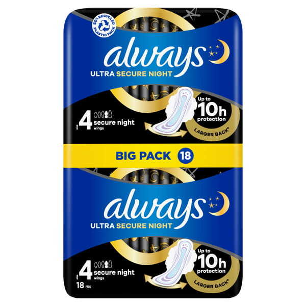 Always Ultra Secure Night Duo Sanitary Towels Multipack 18