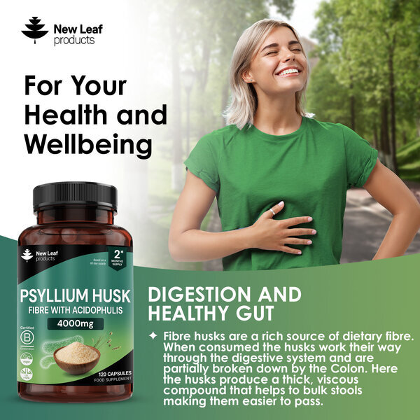 New Leaf Psyllium Husk Fibre + Acidophilus - 120 Vegan Caps