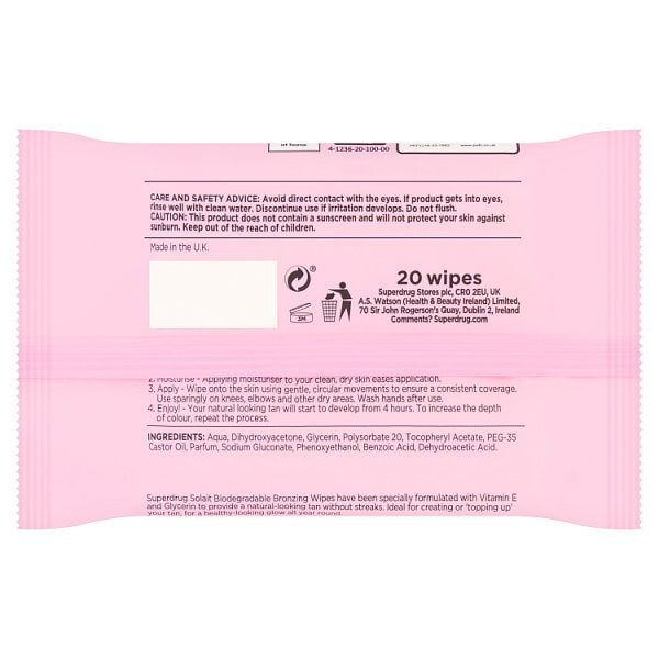 Solait Self Tanning Wipes 20 pack