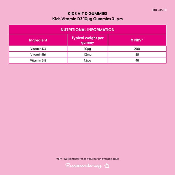 Superdrug Vegan Kids Vitamin D 10ug Gummies 30s