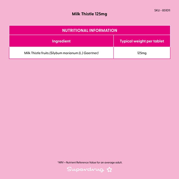 Superdrug Milk Thistle 125mg 30s