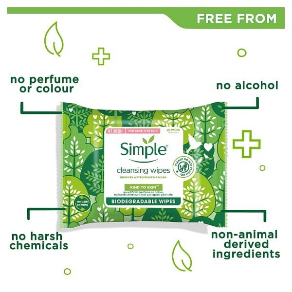 Simple Kind to Skin Biodegradable Cleansing Wipes 2x20pc