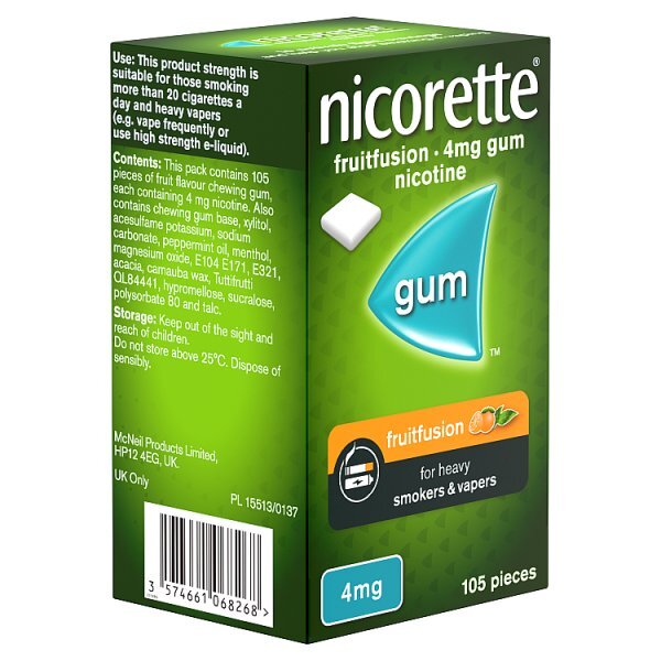 Nicorette Fruitfusion 4mg Gum Nicotine 105s (Stop Smoking)