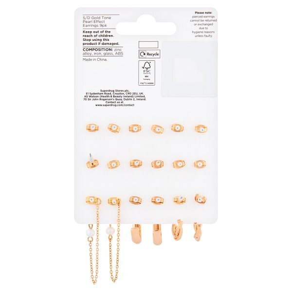 Superdrug Gold Tone Pearl Effect Earrings 9 Pack