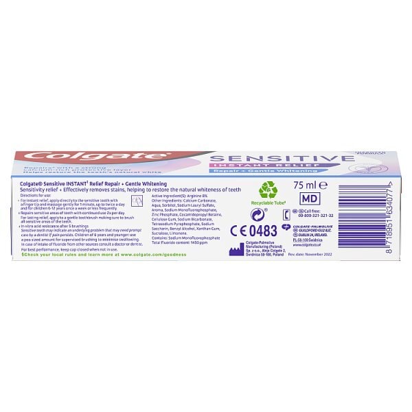 Colgate Sensitive Relief Gentle Whitening  Toothpaste 75ml