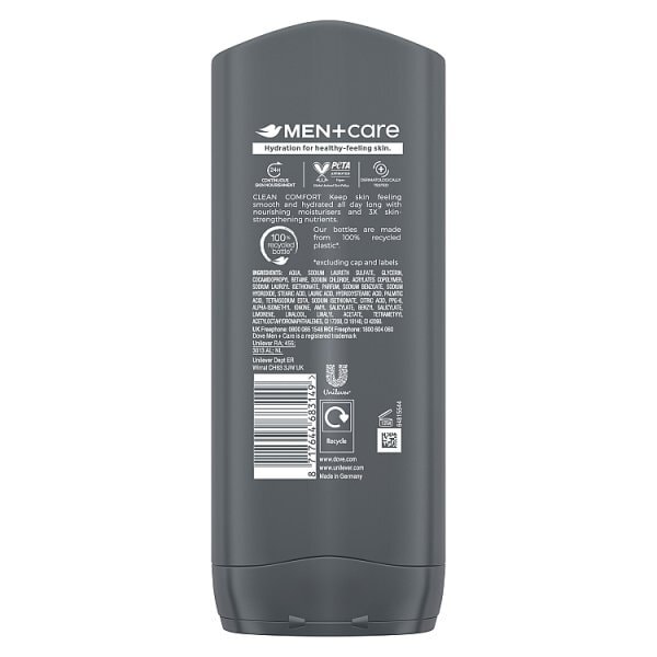 Dove Men+Care Hydrating Clean Comfort 3in1 Hair Face & Body Wash 400ml