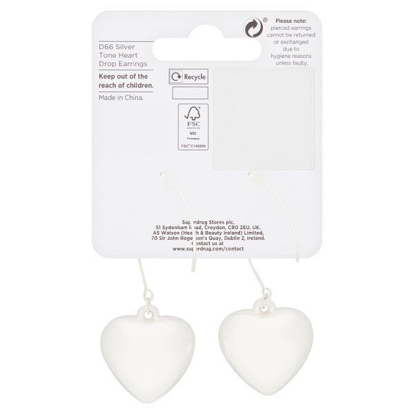 Superdrug Silver Tone Heart Drop Earring
