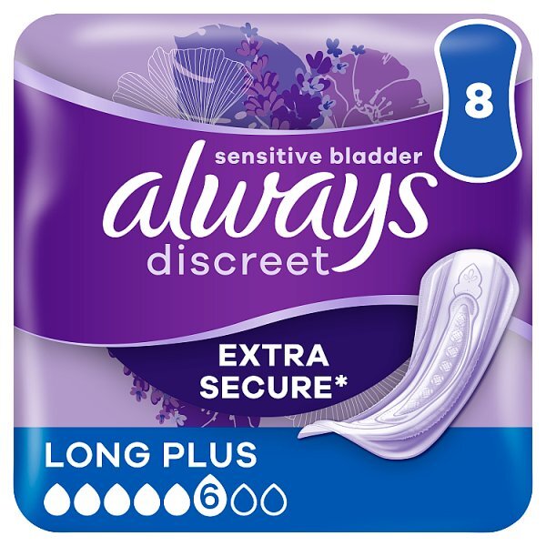 Always Discreet Incontinence Pads+ Long Plus 8