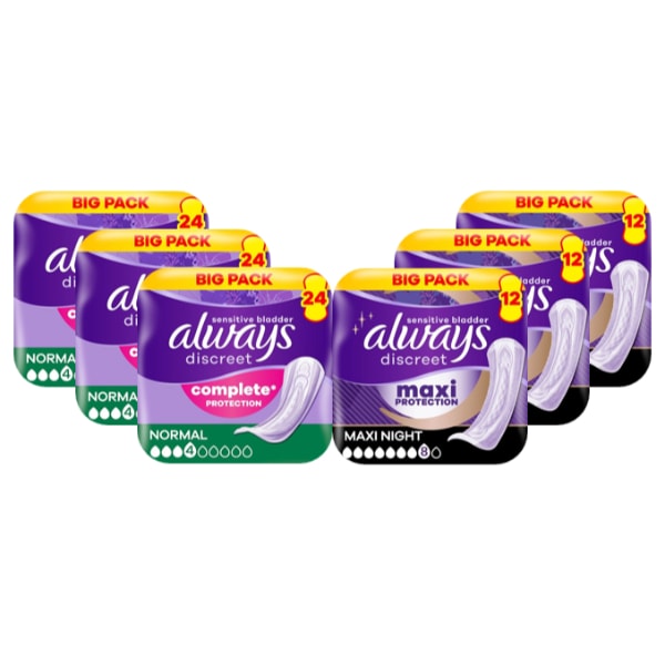 Always Discreet Incontinence Pads Normal + Always Discreet Incontinence Pads Ultimate Night Bundle