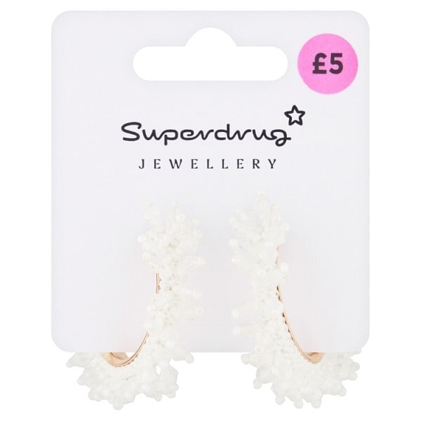 Superdrug Beaded White Hoop Earrings
