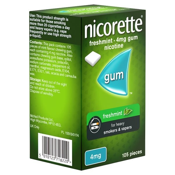 Nicorette Freshmint 4mg Nicotine Gum 105s (Stop Smoking)