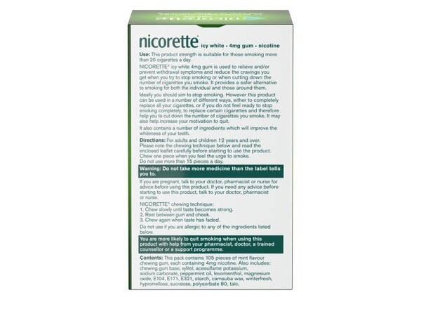 Nicorette Icy White 4mg Nicotine Gum 105s (Stop Smoking)