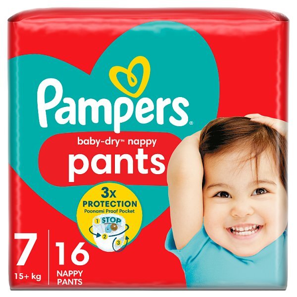 Pampers Baby Dry Nappy Pants Size 7, 16 Nappies, 17kg+