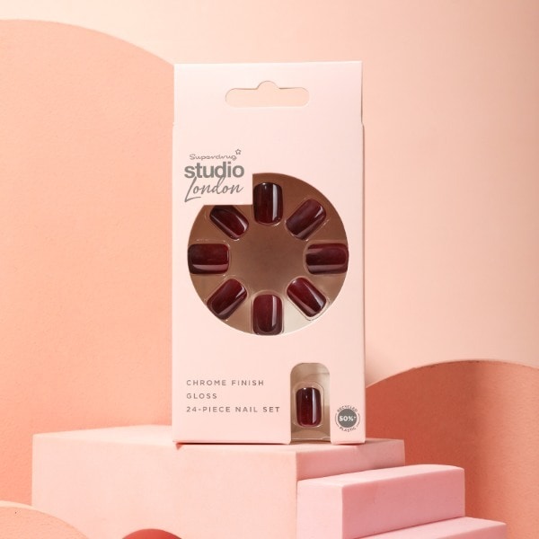 Studio London Burgundy Chrome False Nails