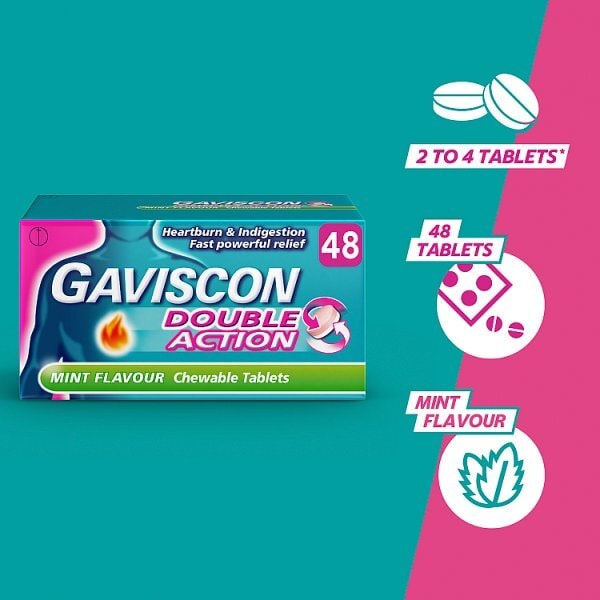 Gaviscon Heartburn & Indigestion Double Action Mint 48s