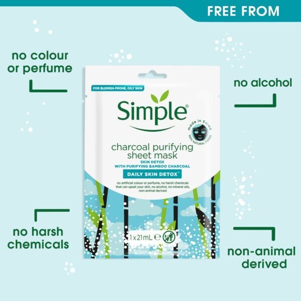 Simple Daily Skin Detox Purifying Charcoal Sheet Mask 21ml