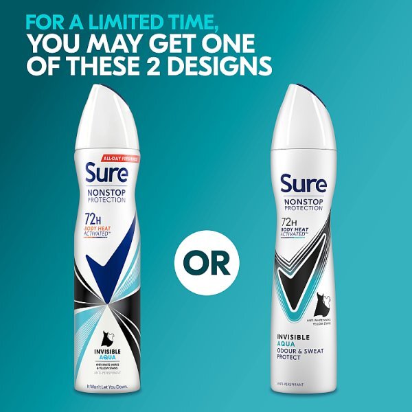 Sure Antiperspirant Deo Aerosol Nonstop Invisible Aqua 250ml