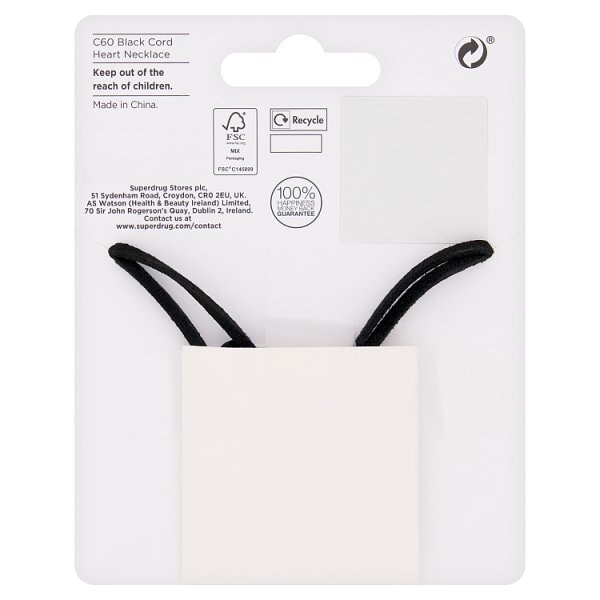 Superdrug Black Cord Heart Necklace