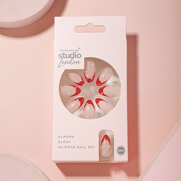 Studio London Red French Tip Pearl False Nails