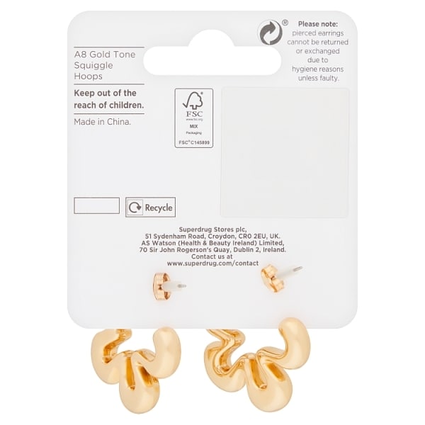 Superdrug Gold Tone Squiggle Hoops