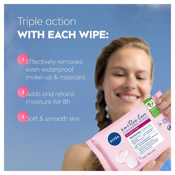 NIVEA Biodegradable Rose Care Micellar Wipes, 25 Wipes