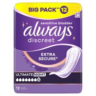 Always Discreet Incontinence Pads Plus Ultimate Night X12