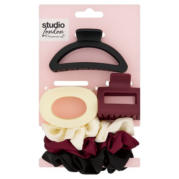 Studio London Claw Clips & Scrunchies 6pk Burgundy
