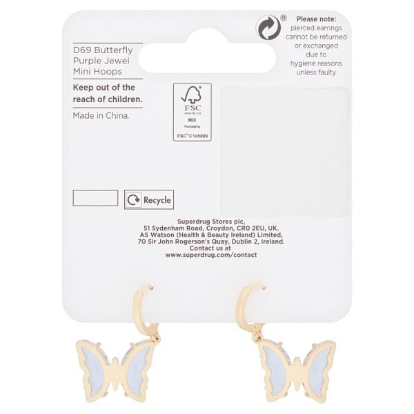 Superdrug Butterfly Purple Jewel Mini Hoops