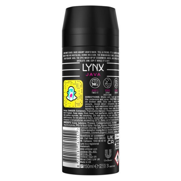 Lynx Men Java Antiperspirant Deodorant Aerosol 150ml