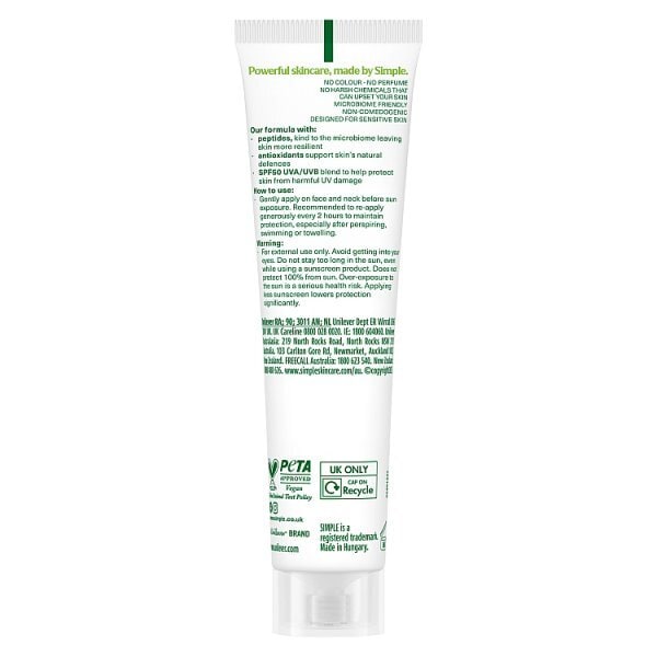 Simple Kind To Skin Spf50 Peptide Moisturiser 40Ml