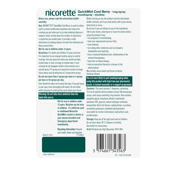 Nicorette QuickMist Berry 1mg Mouthspray (Stop Smoking)