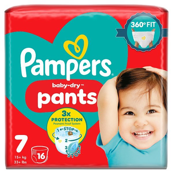 Pampers Baby Dry Nappy Pants Size 7, 16 Nappies, 17kg+