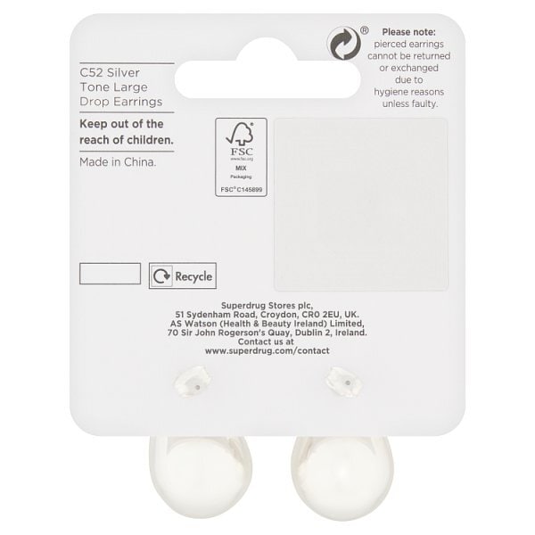 Superdrug Silver Tone Large Drop Earrings