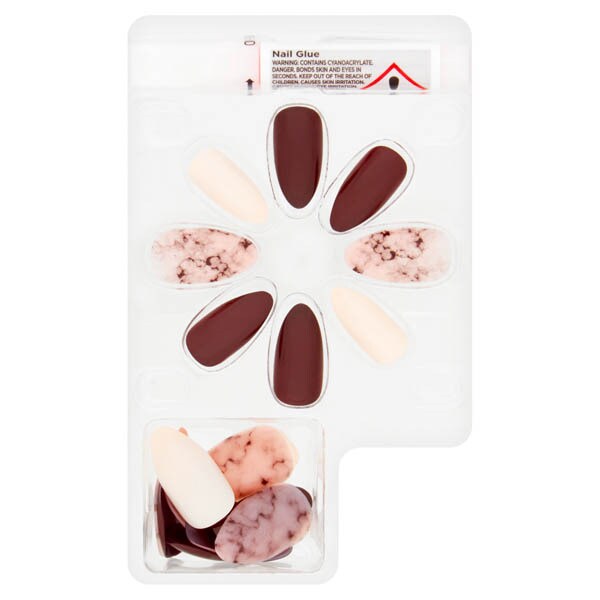 Superdrug Studio False Nails Brown & Cream Marble