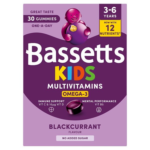 Bassetts Kids Multivitamins 3-6 Omega-3 Blackcurrant 30S