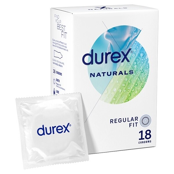 Durex Naturals Condoms Thin Water Based LubeRegular Fit 18s