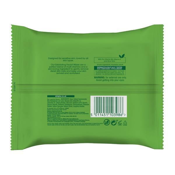 Simple Kind To Skin Exfoliating Facial Wipes 25s
