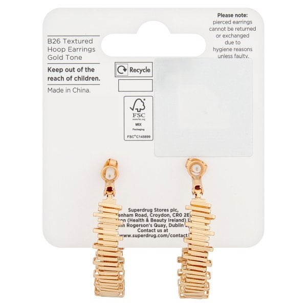 Superdrug Textured Hoop Earrings Gold Tone