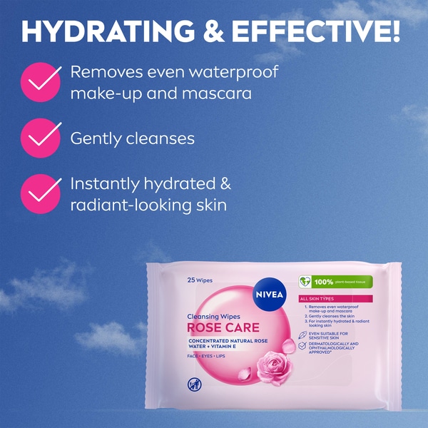 NIVEA Biodegradable Rose Care Micellar Wipes, 25 Wipes
