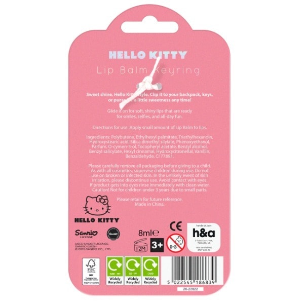 Hello Kitty Lip Balm Keyring 8ml Stocking Filler