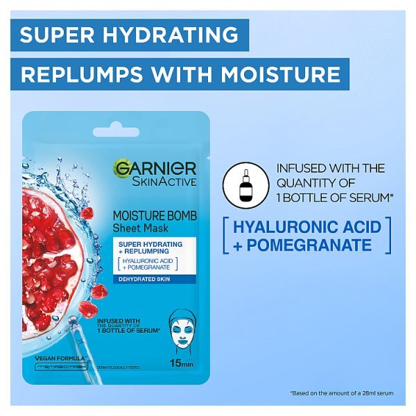 Garnier Moisture Bomb Pomegranate and Hyaluronic Acid Sheet Mask Hydrating & Replumping 28g