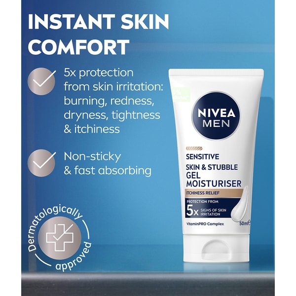 Nivea Men Sensitive Skin & Stubble Gel Moisturiser 50Ml