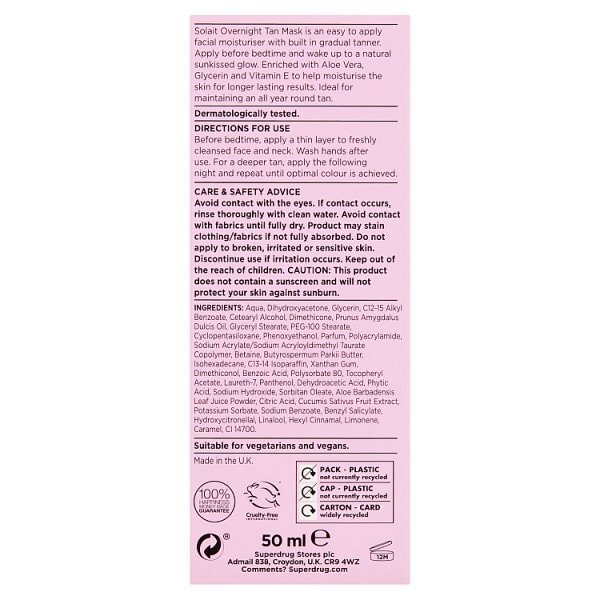 Solait Overnight Tanning Face Mask 50ml