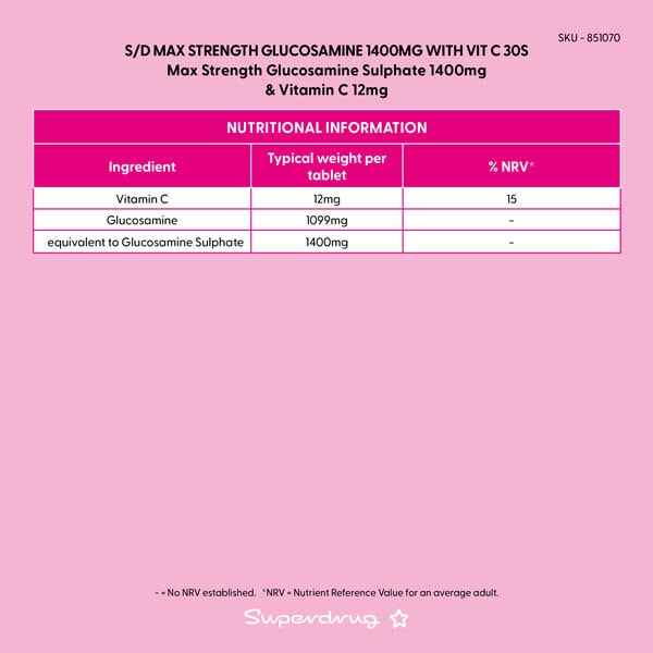Superdrug Max Strength Glucosamine 1400mg With Vit C 30s
