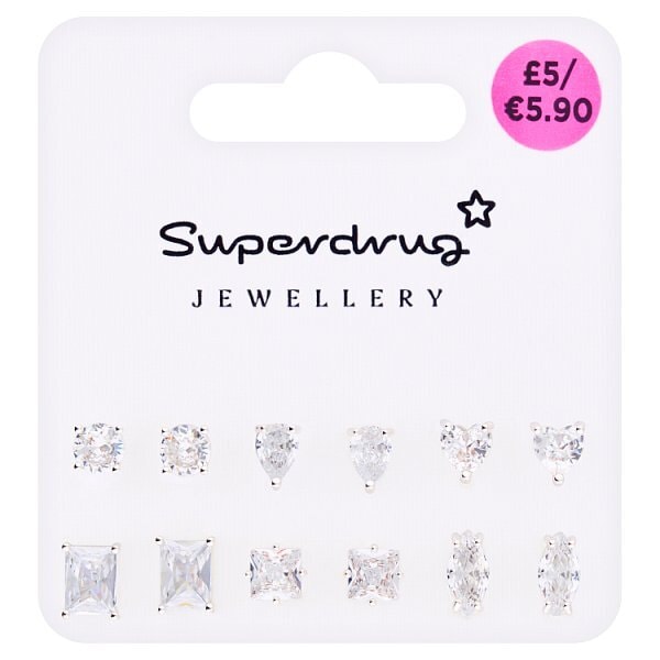 Superdrug Diamante Stud Earrings 6 Pack